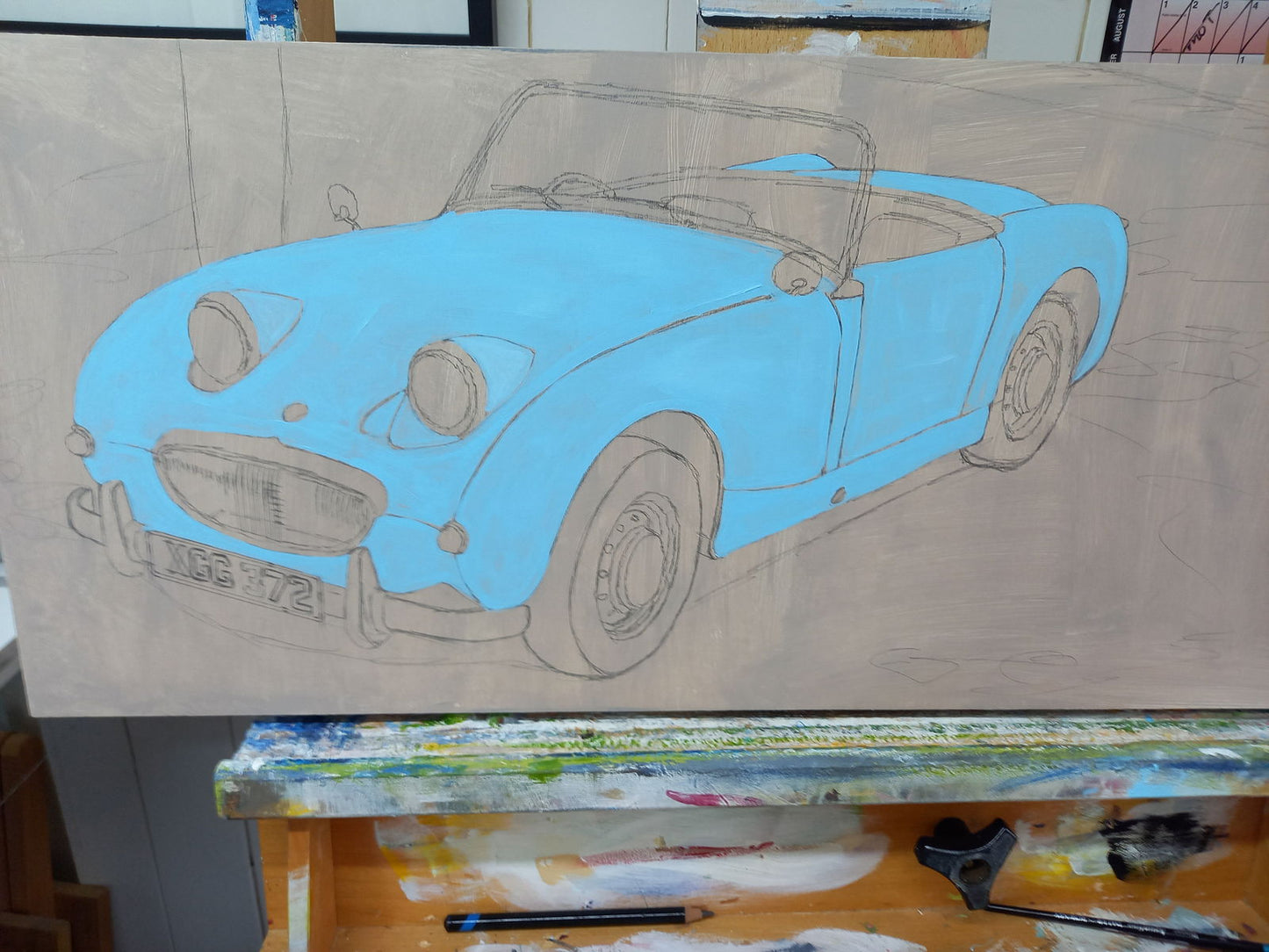Austin Healey Sprite Original Artwork - Sterling Lee Auto Art
