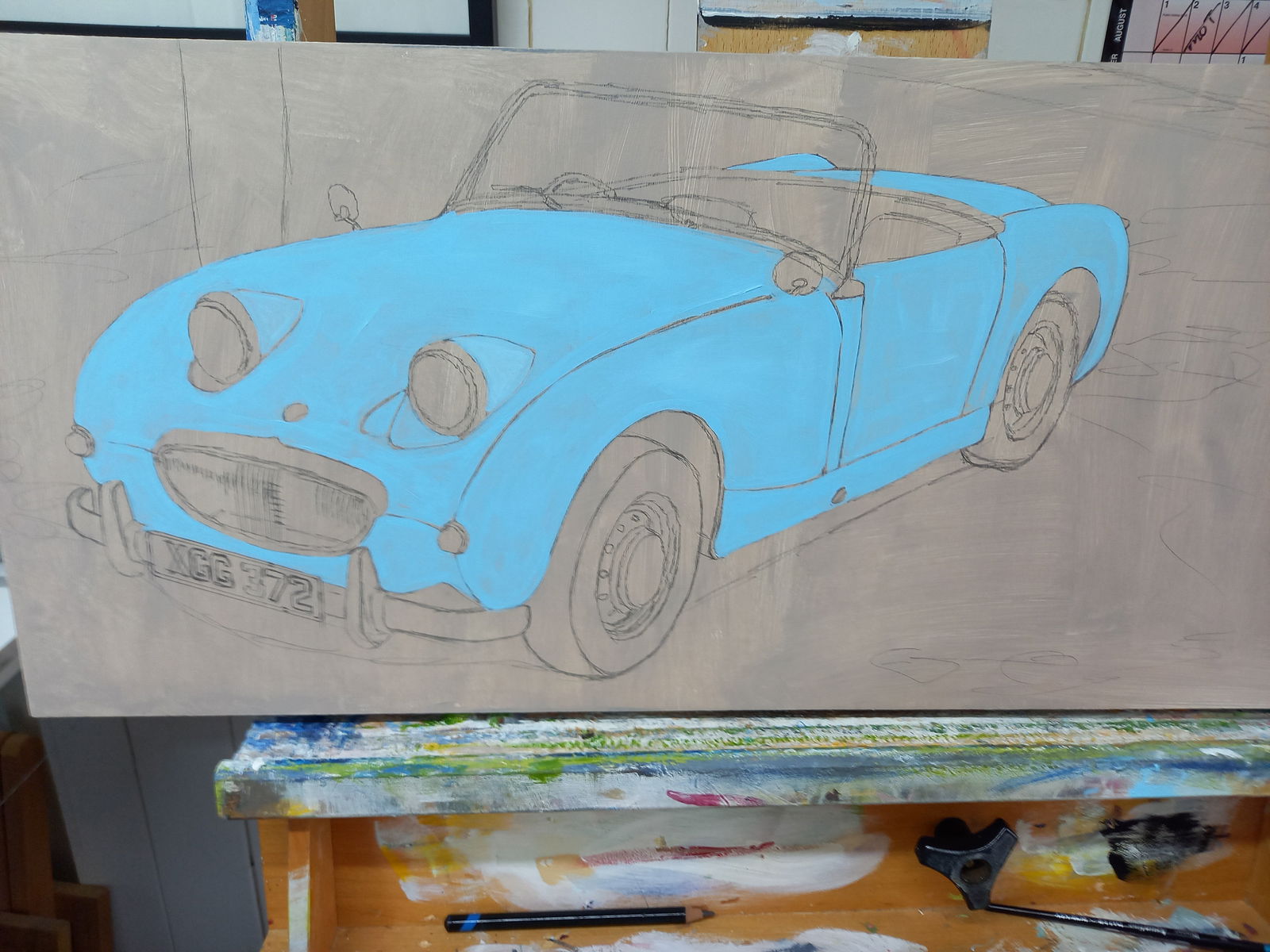 Austin Healey Sprite Original Artwork - Sterling Lee Auto Art
