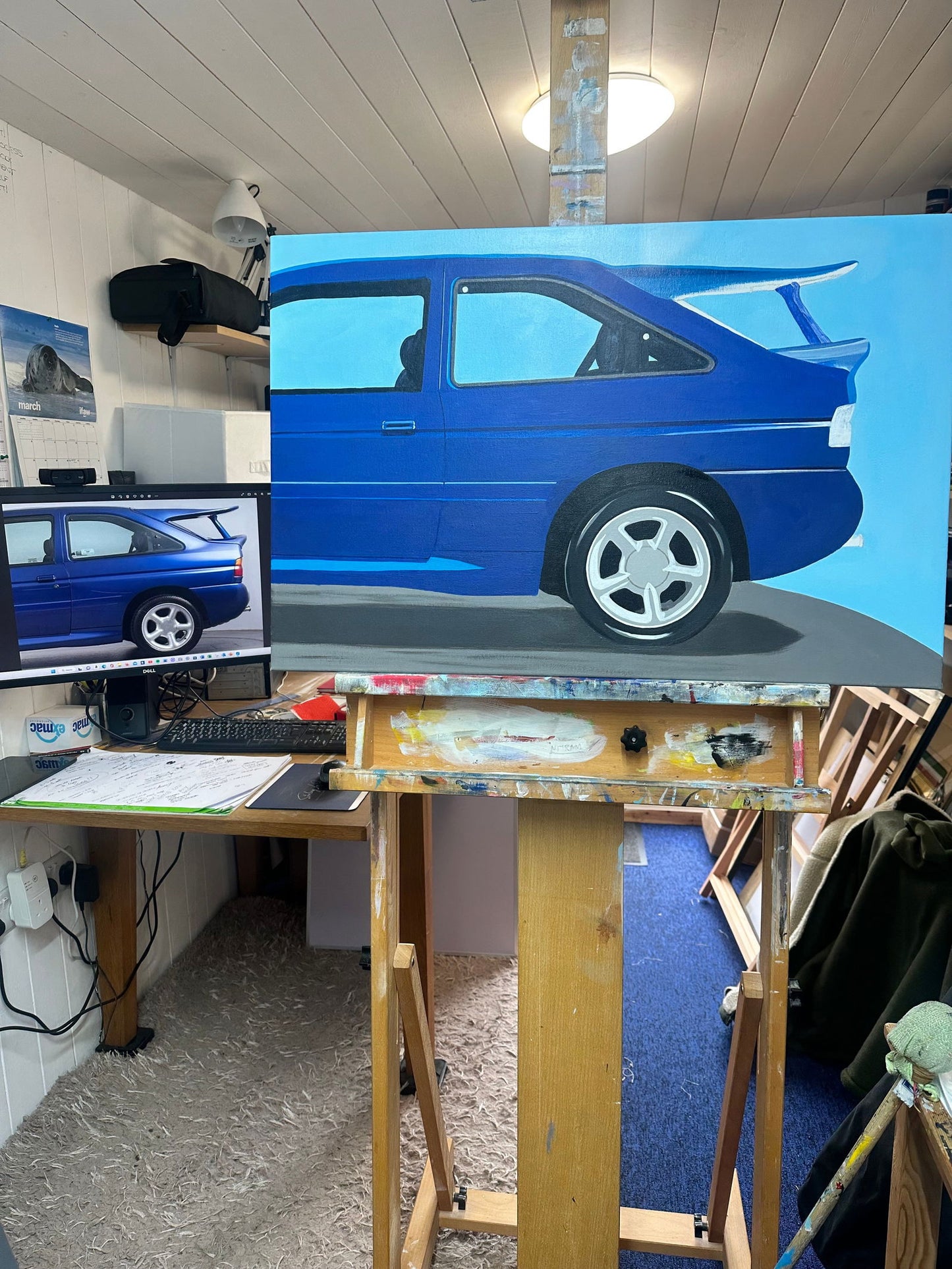 Ford Escort RS Cosworth Original Artwork - Sterling Lee Auto Art