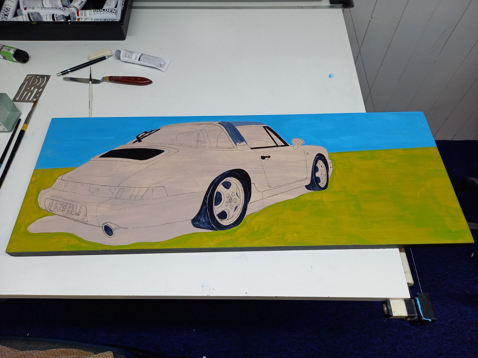 Porsche 911 Targa Original Artwork - Sterling Lee Auto Art
