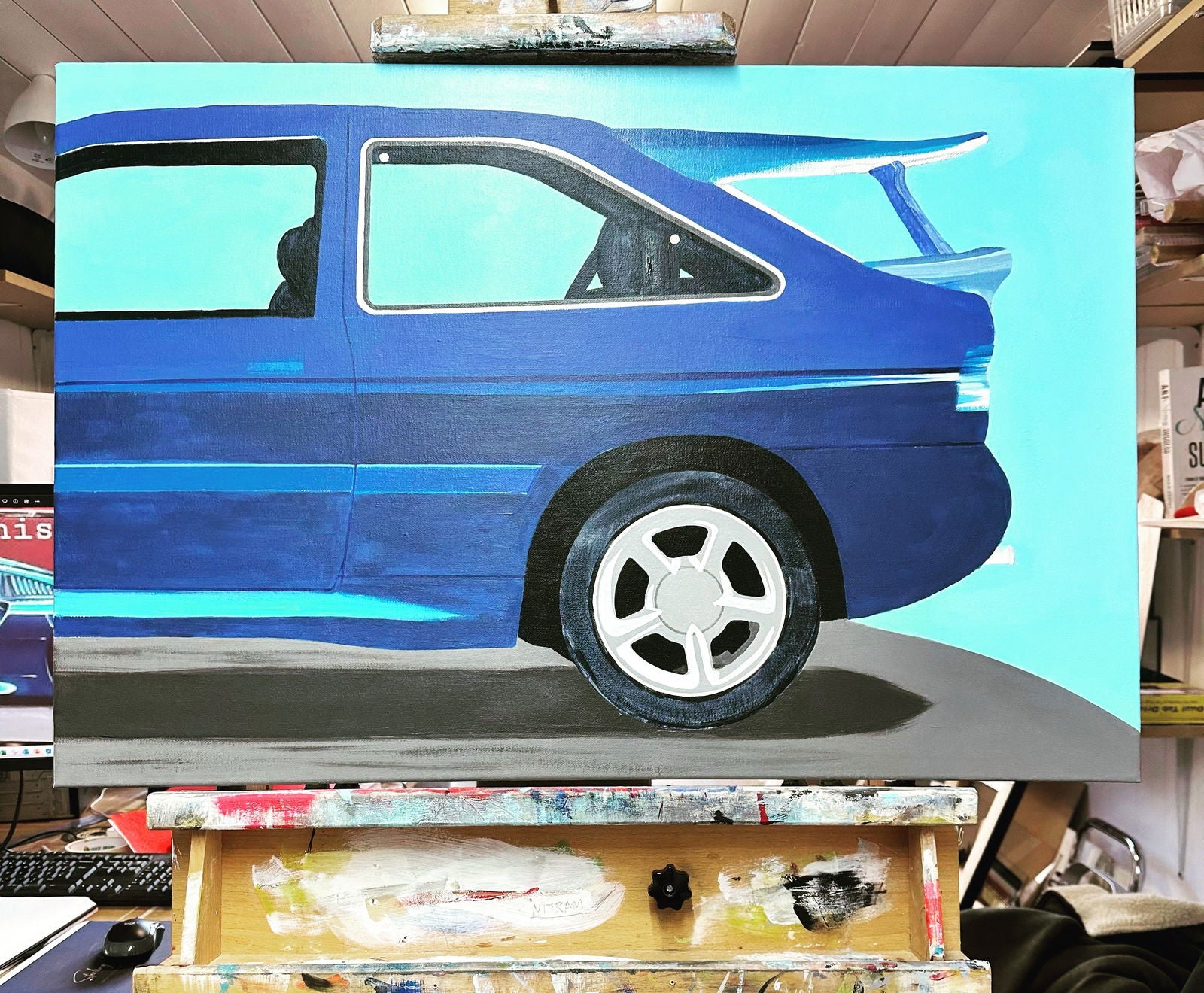 Ford Escort RS Cosworth Original Artwork - Sterling Lee Auto Art